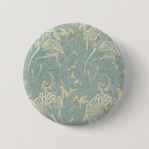 Macaron Rond 5 Cm William Morris Classique Tulipe Bleu Floral