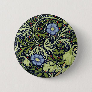 Macaron Rond 5 Cm William Morris Fleur d'antiquité aux algues marine