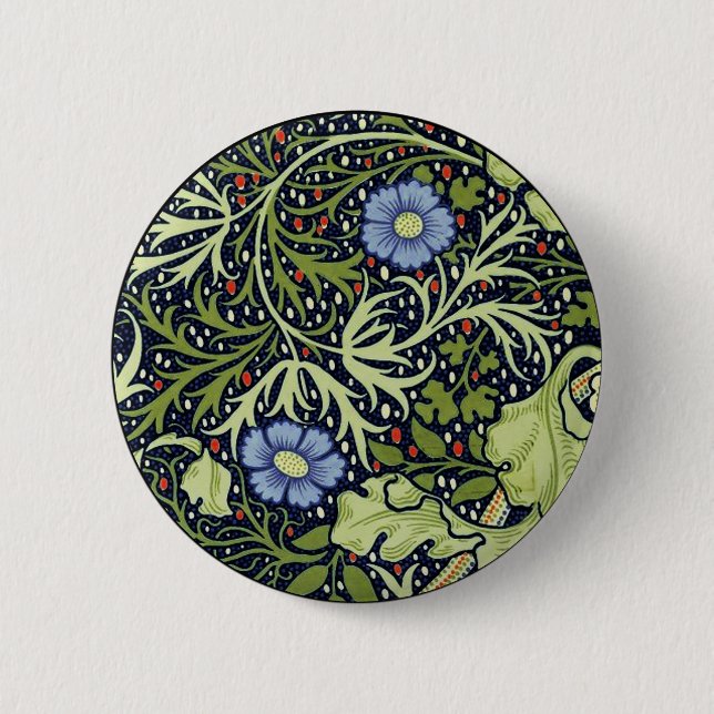 Macaron Rond 5 Cm William Morris Fleur d'antiquité aux algues marine (Devant)