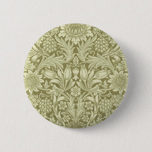 Macaron Rond 5 Cm William Morris Fleur verte tournesol