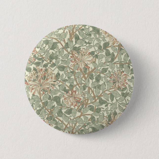 Macaron Rond 5 Cm William Morris Honeysuckle Vert Floral (Devant)