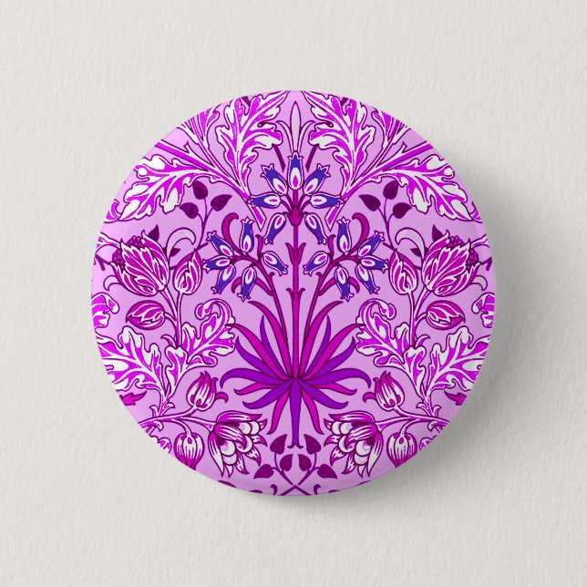 Macaron Rond 5 Cm William Morris Hyacinth Imprimer, Lavande et Viole (Devant)