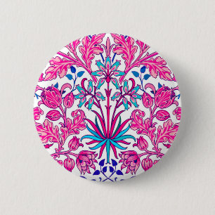 Macaron Rond 5 Cm William Morris Hyacinth Imprimer, rose Fuchsia