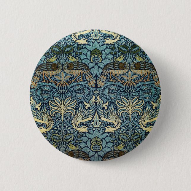 Macaron Rond 5 Cm William Morris Peacock and Dragon Woven Design (Devant)