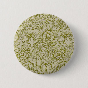 Macaron Rond 5 Cm William Morris Poppy Classic Floral Green