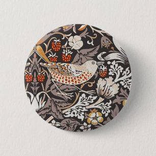 Macaron Rond 5 Cm William Morris Strawberry Thief Charbon Ocbre