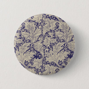 Macaron Rond 5 Cm William Morris Wallflower bleu damas floral