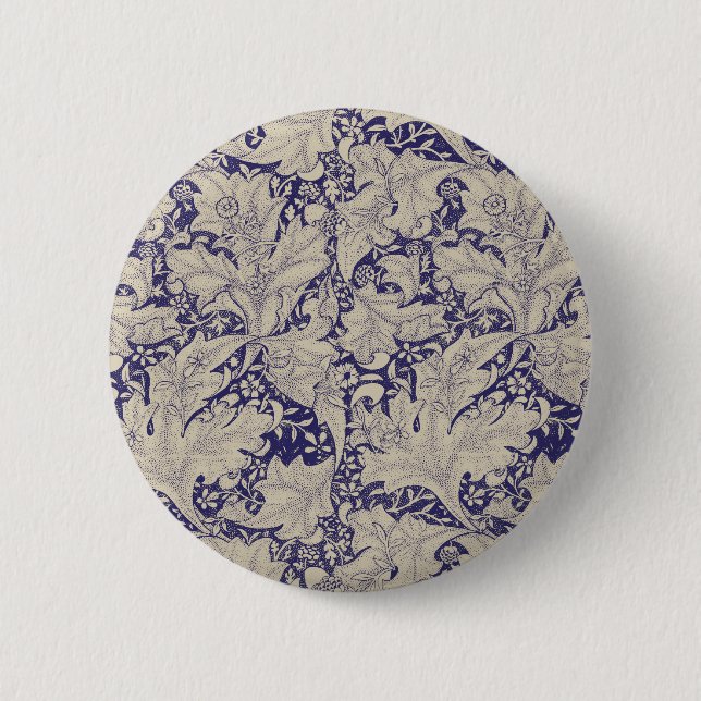 Macaron Rond 5 Cm William Morris Wallflower bleu damas floral (Devant)