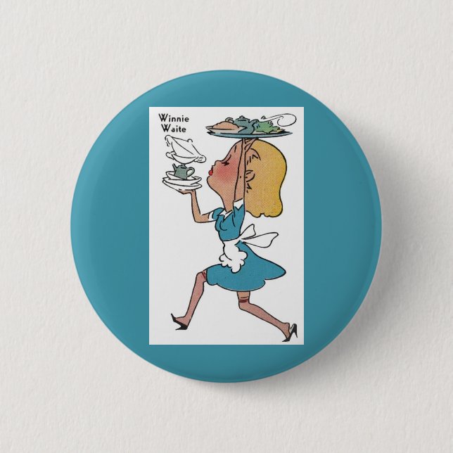 Macaron Rond 5 Cm Winnie Waite la serveuse occupée (Devant)