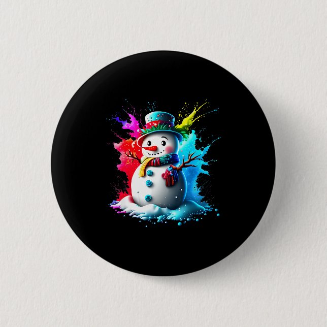 Macaron Rond 5 Cm Winter And Snow Christmas A Coloured Snowman  (Devant)