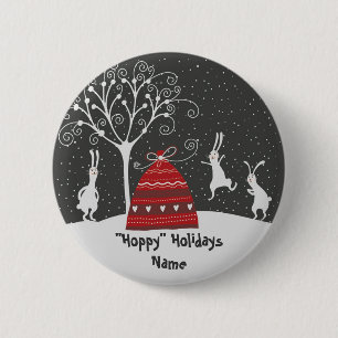 Macaron Rond 5 Cm Winter Bunny Hoppy Holidays Button