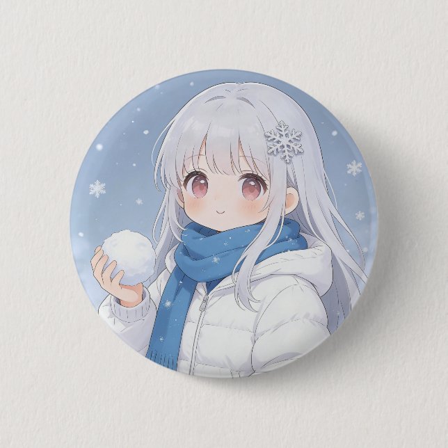 Macaron Rond 5 Cm Winter Girl Button  (Devant)
