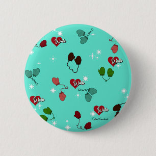 Macaron Rond 5 Cm Winter Love Mittens et Snowflake Motif