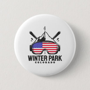 Macaron Rond 5 Cm Winter Park Colorado Usa Ski Ski rétro