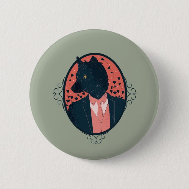 Macaron Rond 5 Cm Wolf dans les vêtements humains (Devant)