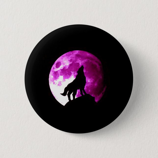Macaron Rond 5 Cm Wolf Howling à Moon (Devant)