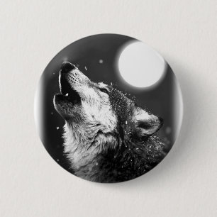 Macaron Rond 5 Cm Wolf Howling à Moon