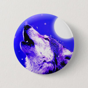 Macaron Rond 5 Cm Wolf Howling à Moon