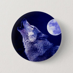 Macaron Rond 5 Cm Wolf Howling à Moon