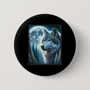 Macaron Rond 5 Cm Wolf Icy Moon Galaxy Chasse Gris Gris Loups Pour