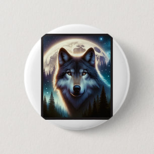 Macaron Rond 5 Cm Wolf Icy Moon Galaxy Chasse Gris Gris Loups Pour