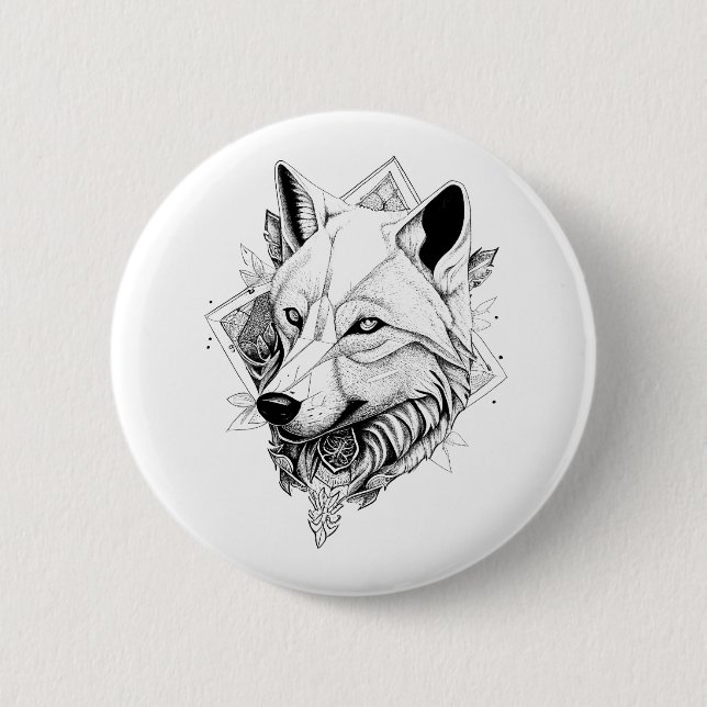 Macaron Rond 5 Cm Wolf Wild Animal Nature Illustration Art tatouage (Devant)