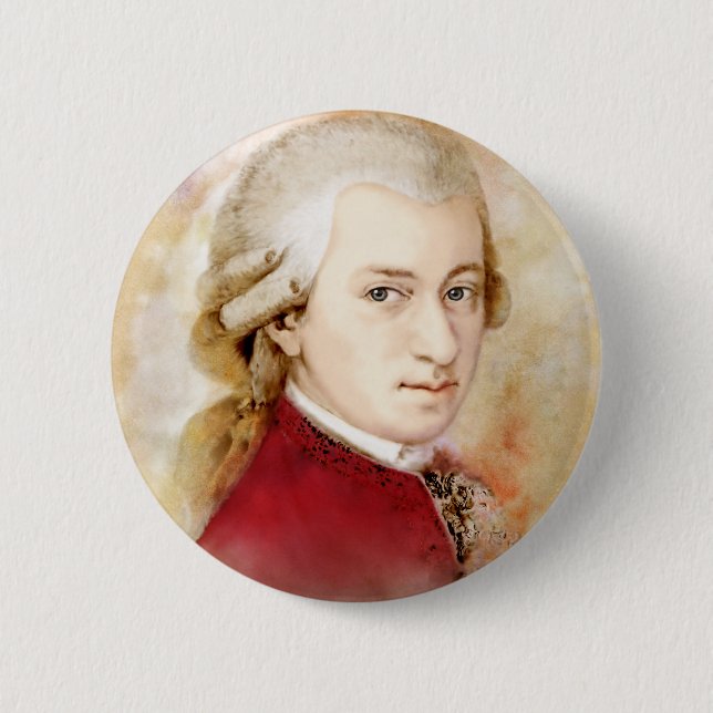 Macaron Rond 5 Cm Wolfgang Amadeus Mozart im Aquarell Stil (Devant)