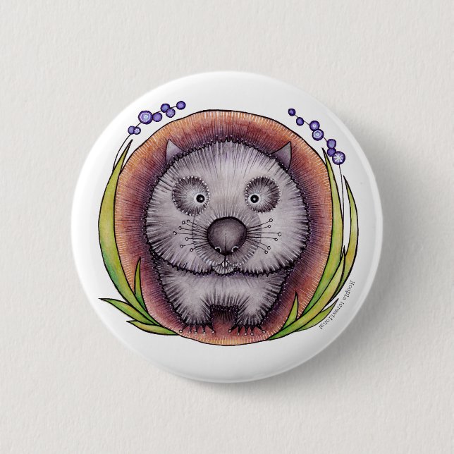 Macaron Rond 5 Cm "Wombie" l'insigne de bouton de wombat (Devant)