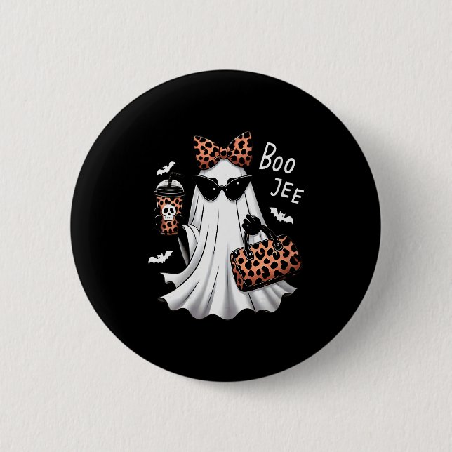 Macaron Rond 5 Cm Womens Coquette Leopard Ghost Coffee Boo-jee Hallo (Devant)