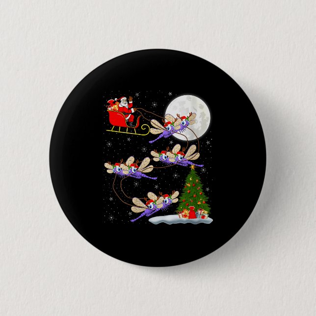 Macaron Rond 5 Cm Womens Dragonfly Santa Sleigh Flying Funny Magical (Devant)