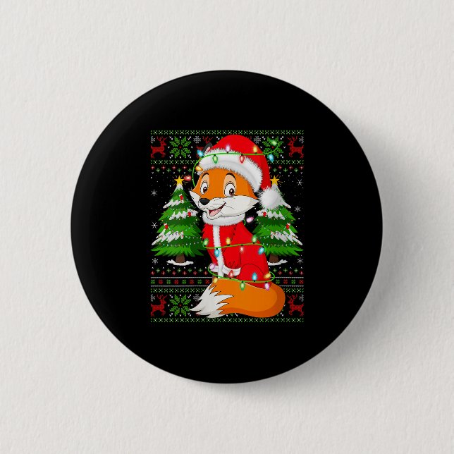 Macaron Rond 5 Cm Womens Fox Christmas Lights Santa Costume Ugly Xma (Devant)