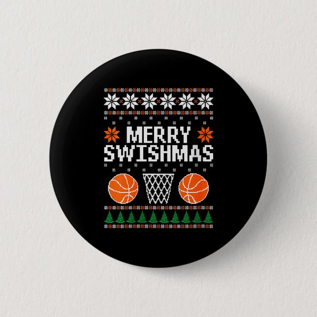 Macaron Rond 5 Cm Womens Funny Merry Swishmas Xmas Basketball Ugly C (Devant)