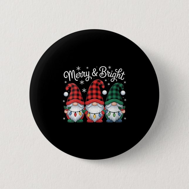 Macaron Rond 5 Cm Womens Gnomes Merry And Bright Christmas Lights Bu (Devant)