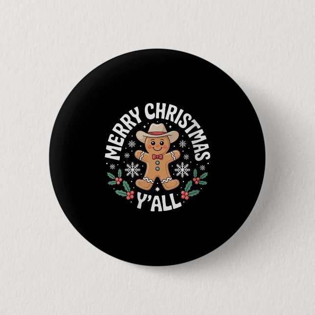 Macaron Rond 5 Cm Womens Merry Christmas Yall Gingerbread Cowboy How (Devant)