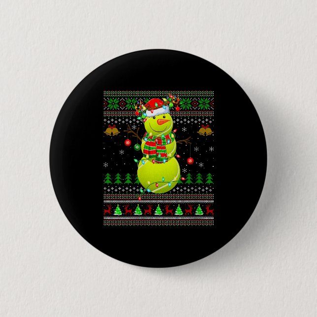 Macaron Rond 5 Cm Womens Tennis Ball Snowman Ugly Christmas Sweaters (Devant)