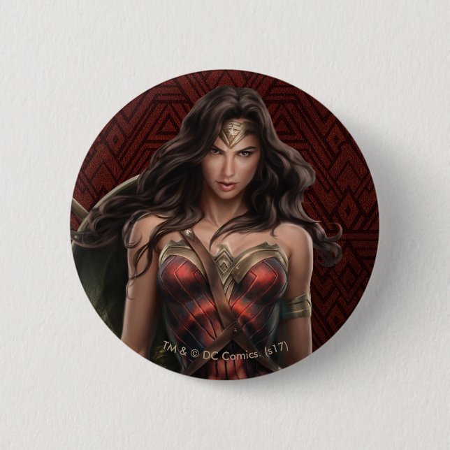 Macaron Rond 5 Cm Wonder Woman Battle-Ready Comic Art (Devant)