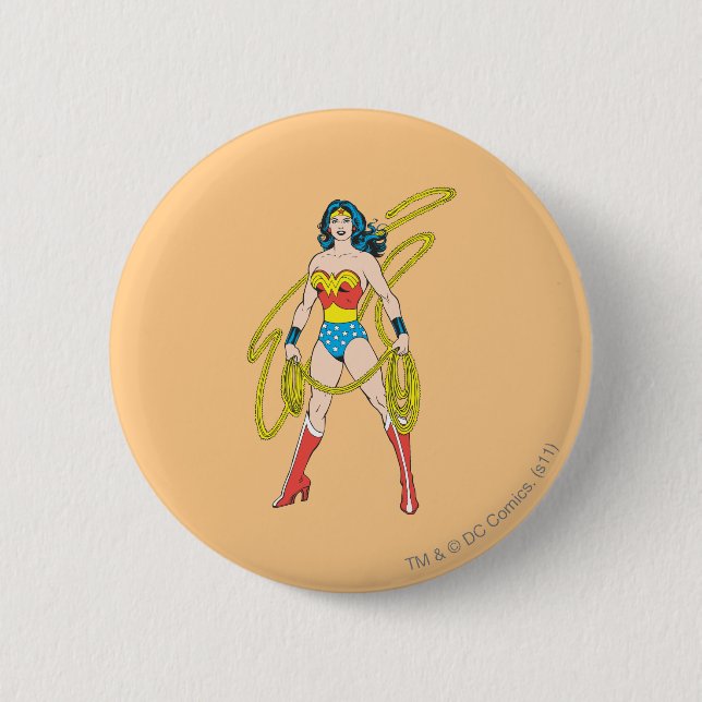 Macaron Rond 5 Cm Wonder Woman détient Lasso 5 (Devant)