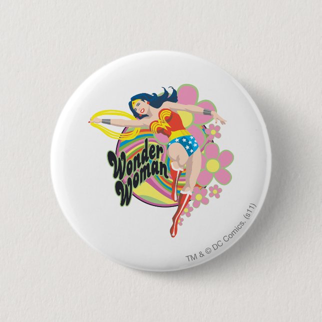 Macaron Rond 5 Cm Wonder Woman Flowers rétro (Devant)