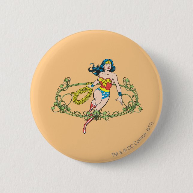 Macaron Rond 5 Cm Wonder Woman Green Vines (Devant)