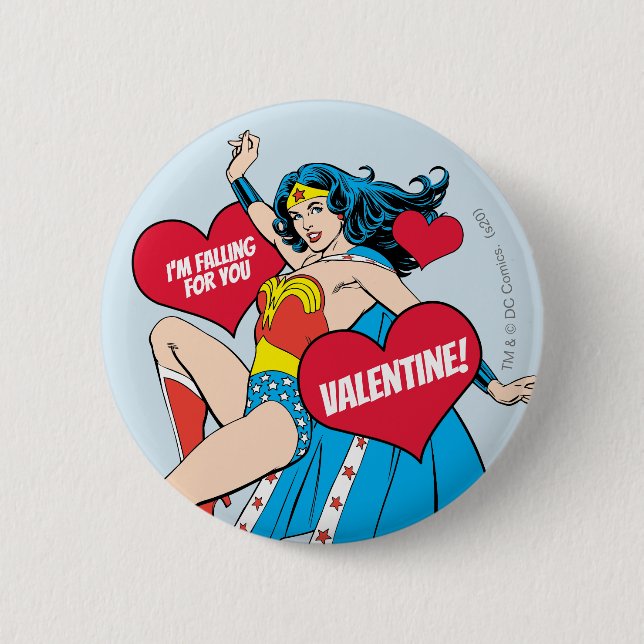 Macaron Rond 5 Cm Wonder Woman | Je vais tomber pour vous Valentine (Devant)