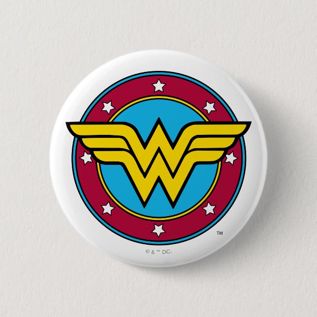Macaron Rond 5 Cm Wonder Woman | Logo Cercle & Etoiles (Devant)