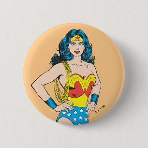 Macaron Rond 5 Cm Wonder Woman Pose Vintage avec Lasso