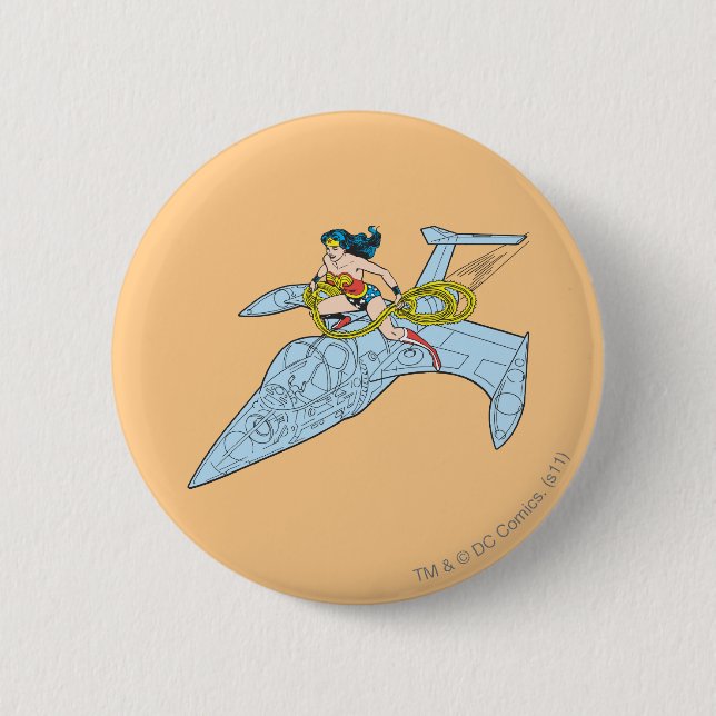 Macaron Rond 5 Cm Wonder Woman sur le vaisseau spatial (Devant)