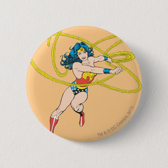Macaron Rond 5 Cm Wonder Woman tient Lasso 1 (Devant)