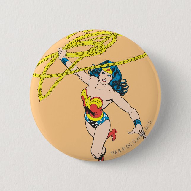 Macaron Rond 5 Cm Wonder Woman tient Lasso 2 (Devant)
