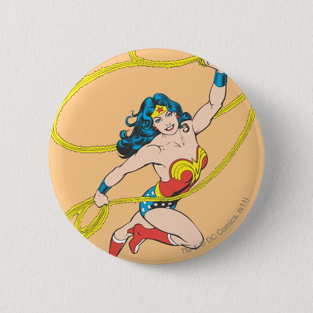 Macaron Rond 5 Cm Wonder Woman tient Lasso 3 (Devant)