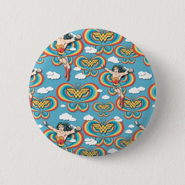 Macaron Rond 5 Cm Wonder Woman, une femme qui vole haut Motif (Devant)