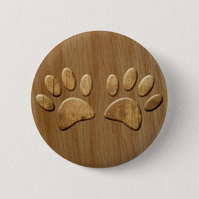 Macaron Rond 5 Cm Wood Dog Paw Prints (Devant)