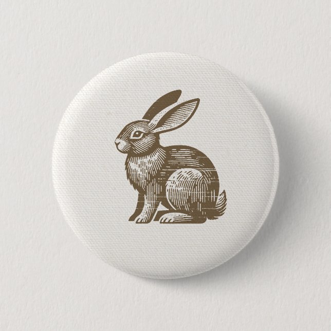 Macaron Rond 5 Cm Woodcut Rabbit Button (Devant)