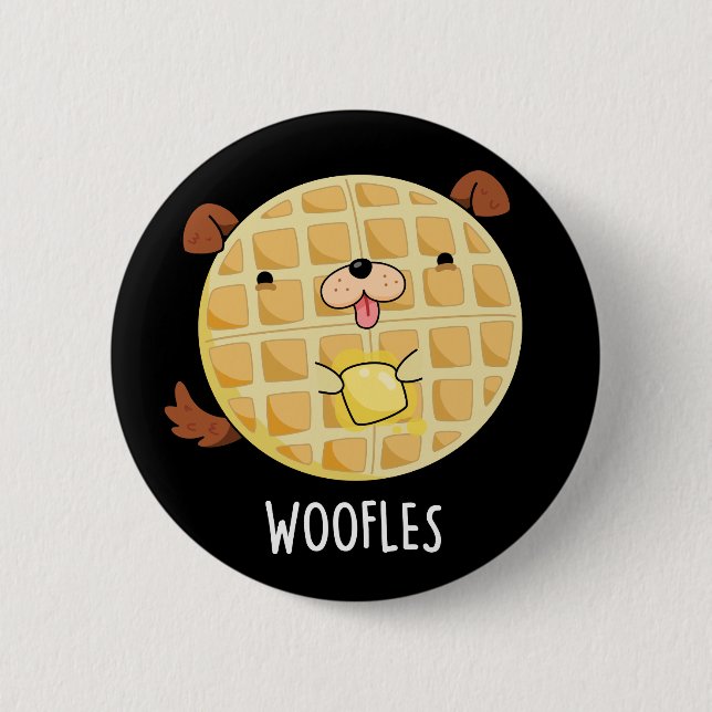 Macaron Rond 5 Cm Woofles Doggy Doggy Waffle Pun Dark BG (Devant)